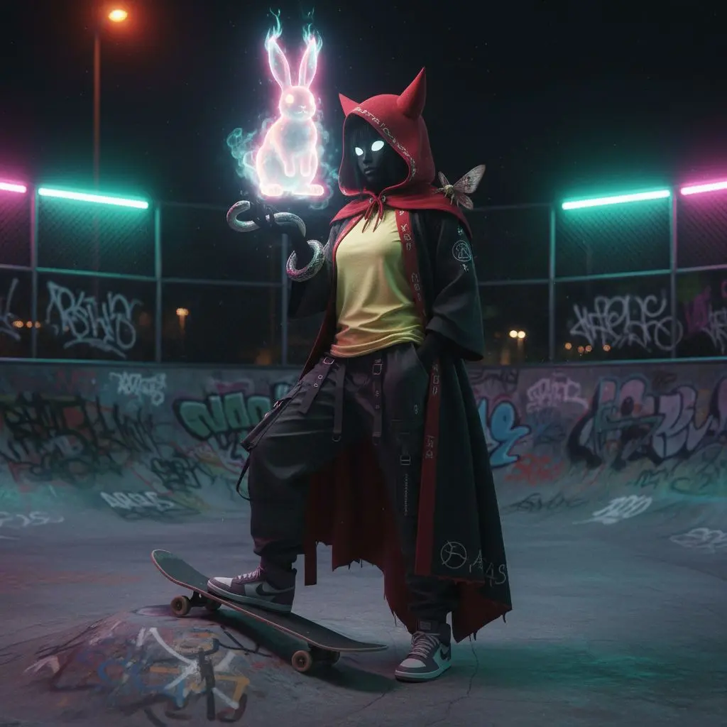 Realistic: Female G-Boy, Neon Skatepark Editorial